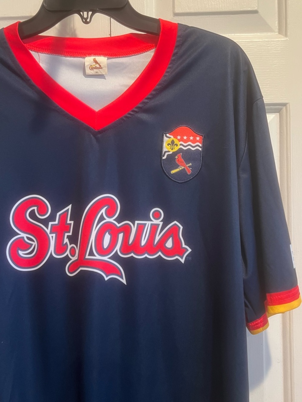 St. Louis 💙❤️Navy V-Neck Jersey with Red Trim